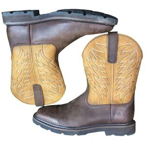 Ariat WorkHog Men's Western Pull-On Work Boots Square Toe Brown H₂O EH